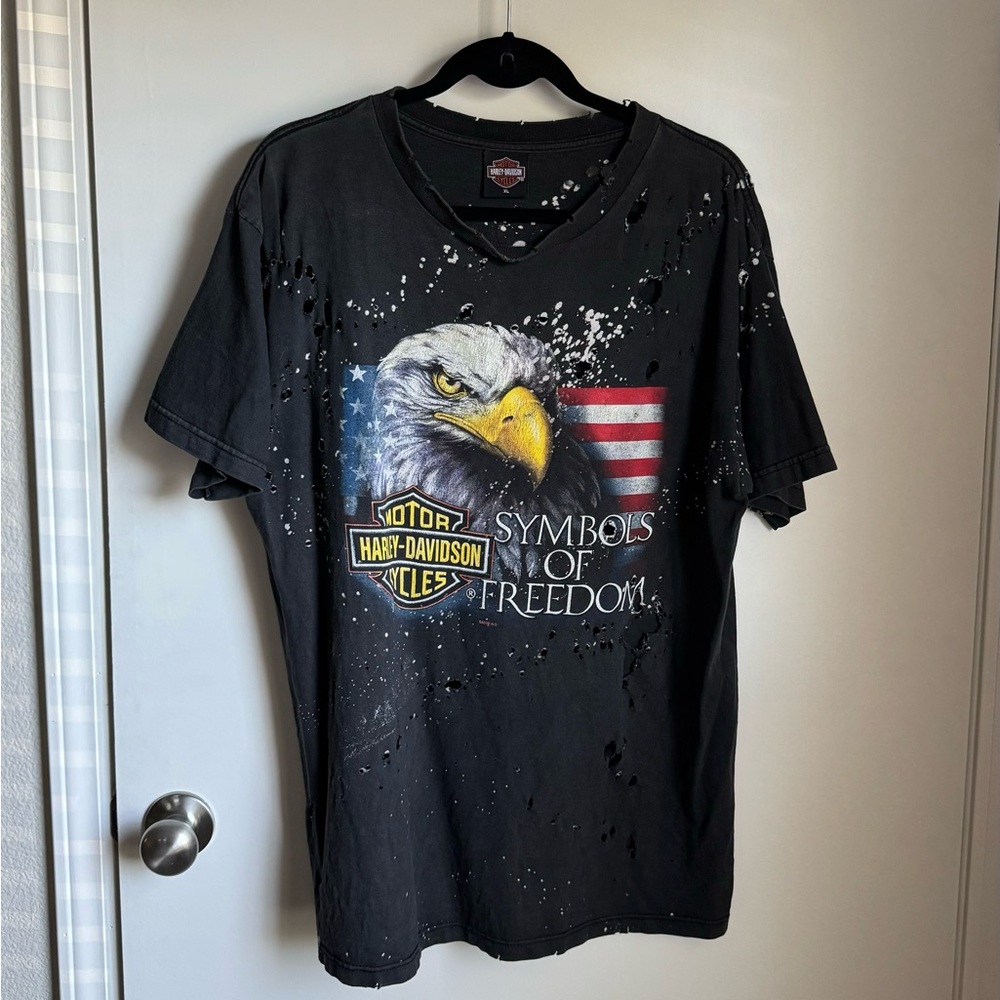 Harley Davidson Symbols of Freedom Vintage Custom Bleach Dyed Shirt
